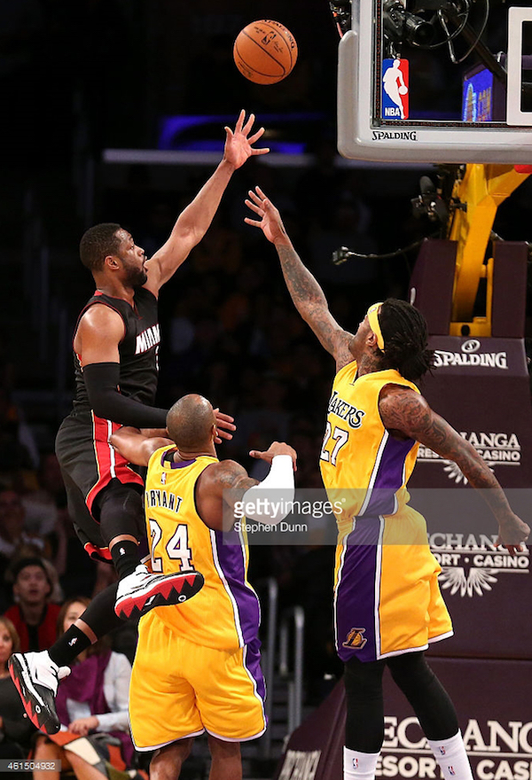 the Miami Heat the Los Angeles Lakers at Staples Center on January 13, 2015 in Los Angeles, California. NOTE TO USER: User expressly acknowledges and agrees that, by downloading and or using this photograph, User is consenting to the terms and conditions of the Getty Images License Agreement. (Photo by Stephen Dunn/Getty Images)