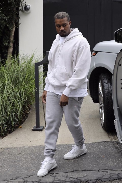 Kanye-West-Champion-sweatpants-Adidas-Yeezy-Season-sneakers-3