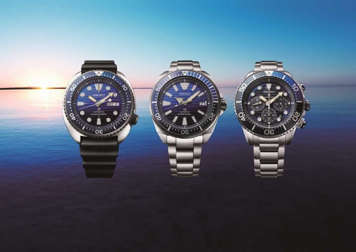 Seiko Prospex 「愛海洋」系列錶款 SRPC91J1 (左) / NT$ 16,000 SRPC93J1 (中) / NT$ 18,000 SSC675P1 (右) / NT$ 15,500