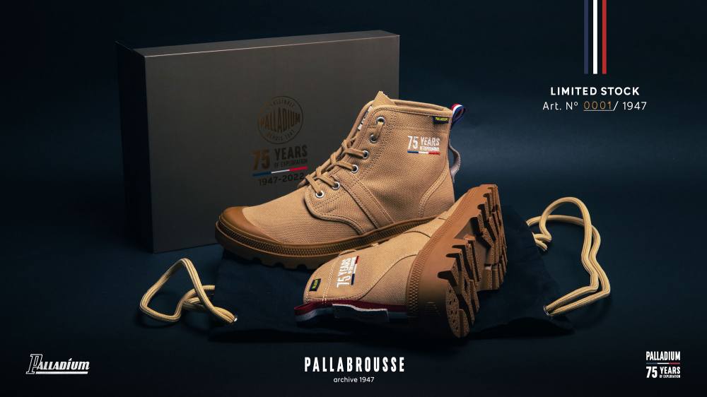 PALLABROUSSE 75TH附贈七十五週年限定鞋盒及紀念防塵袋，並設計七十五週年紀念電繡LOGO。