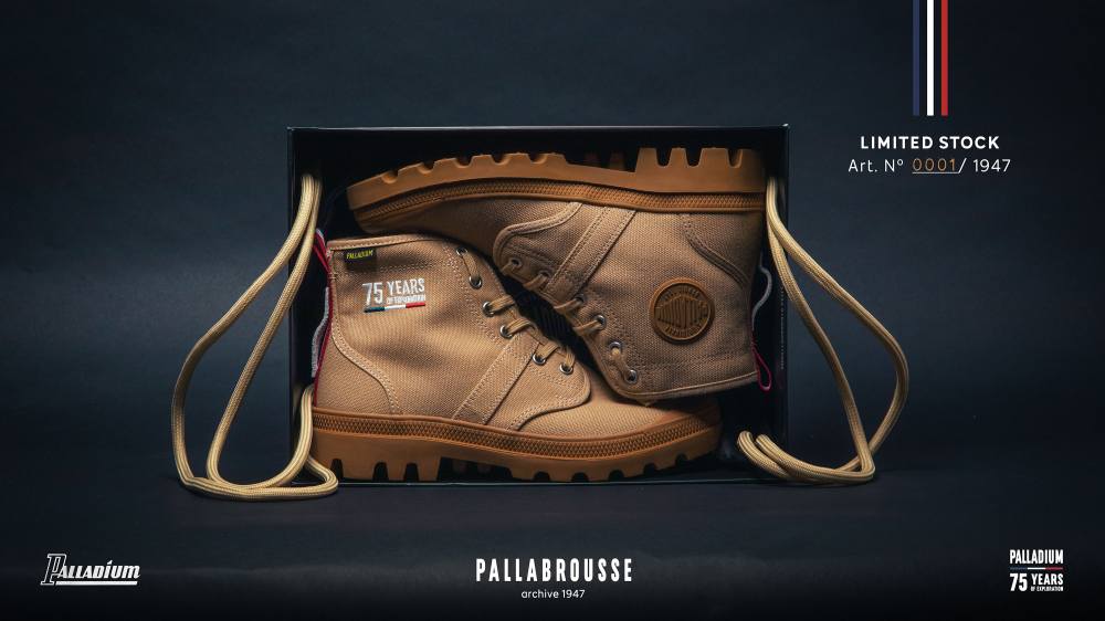 PALLADIUM頗具歷史代表性的第一雙軍靴PALLABROUSSE，不僅完美詮釋並象徵PALLADIUM的品牌精神更在七十五年的品牌歷史中成為不敗經典。
