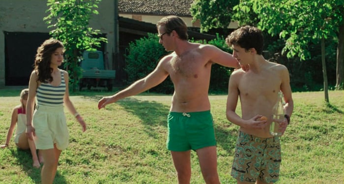 Call Me by Your Name Oliver wearing green short-shorts