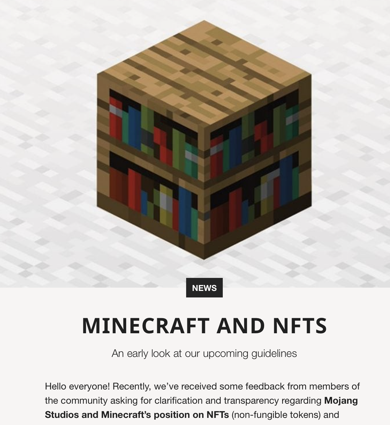 《Minecraft》的「NFT 禁令」聲明