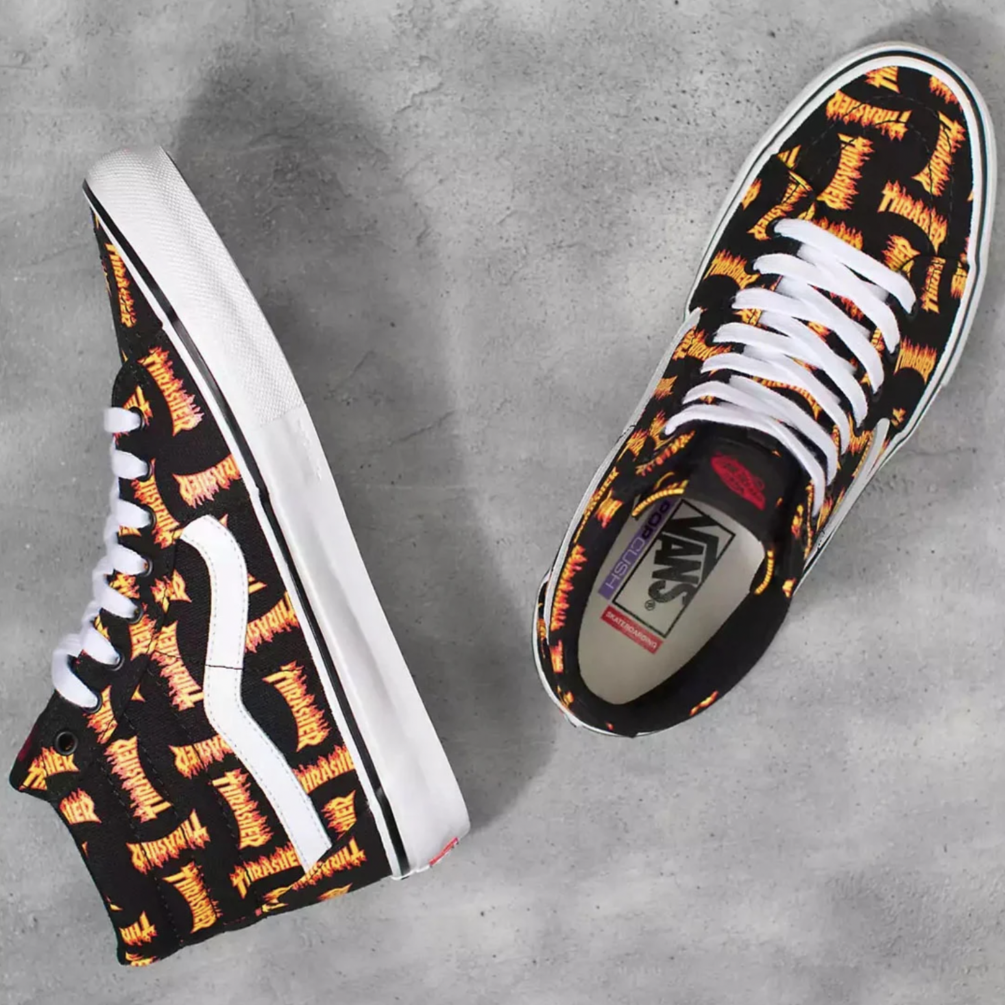 火焰基因再燃起！THRASHER x VANS 全新聯乘鞋款登場，滿版 Logo 請小心燙腳！