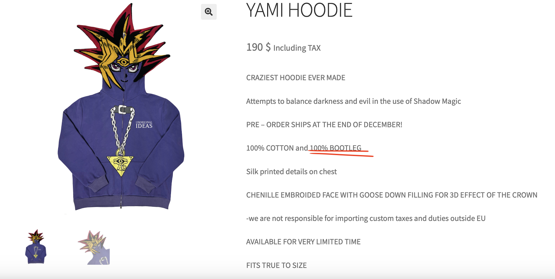 《遊戲王》連帽外套「YAMI HOODIE」