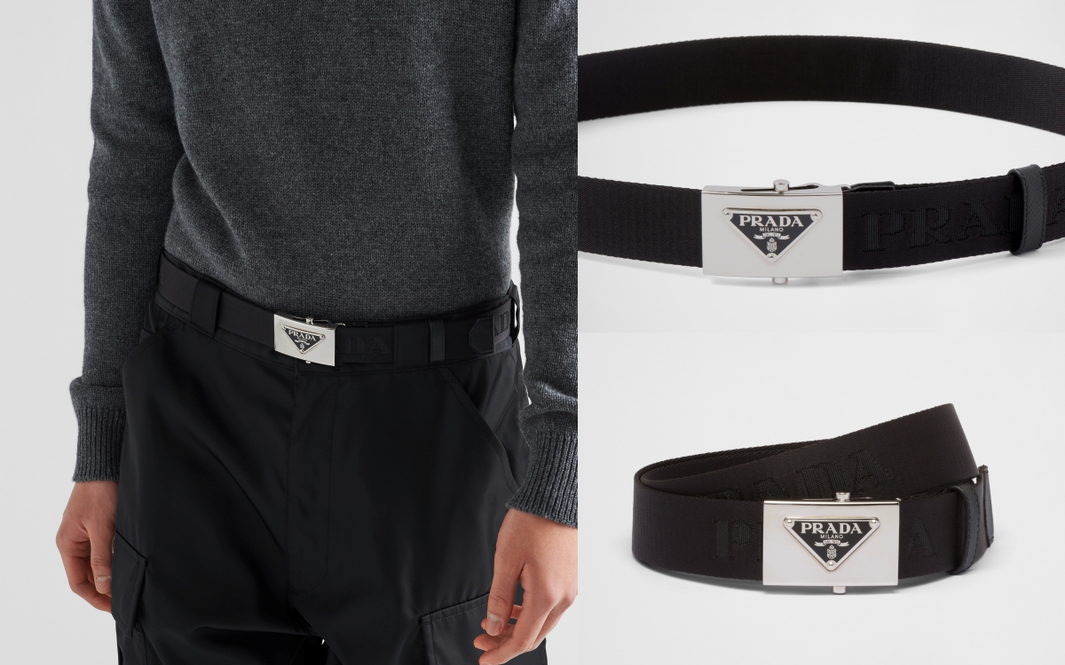 男生皮帶品牌推薦：Prada尼龍織布腰帶 NT$19,500