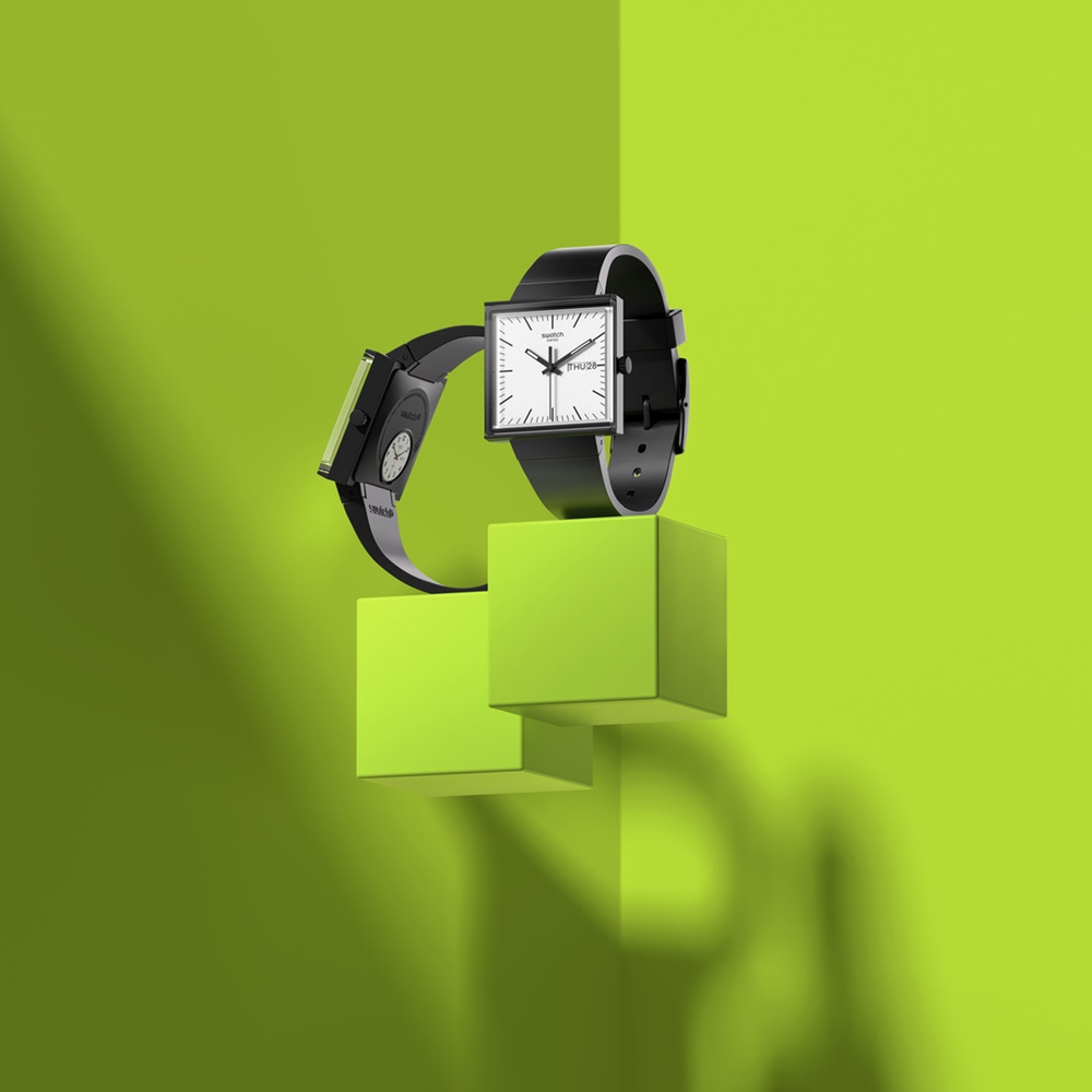 SWATCH 全新 BIOCERAMIC WHAT IF? 生物陶瓷方形腕錶系列，大膽顛覆過往！