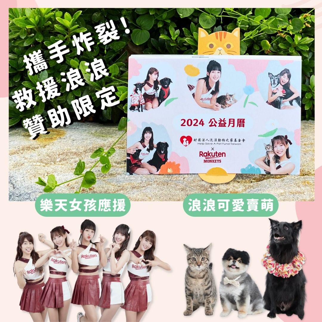 籃籃、嘎琳…啦啦隊女神應援！樂天女孩 x 2024 浪浪毛孩公益月曆，限量 5 千份捐款即送！