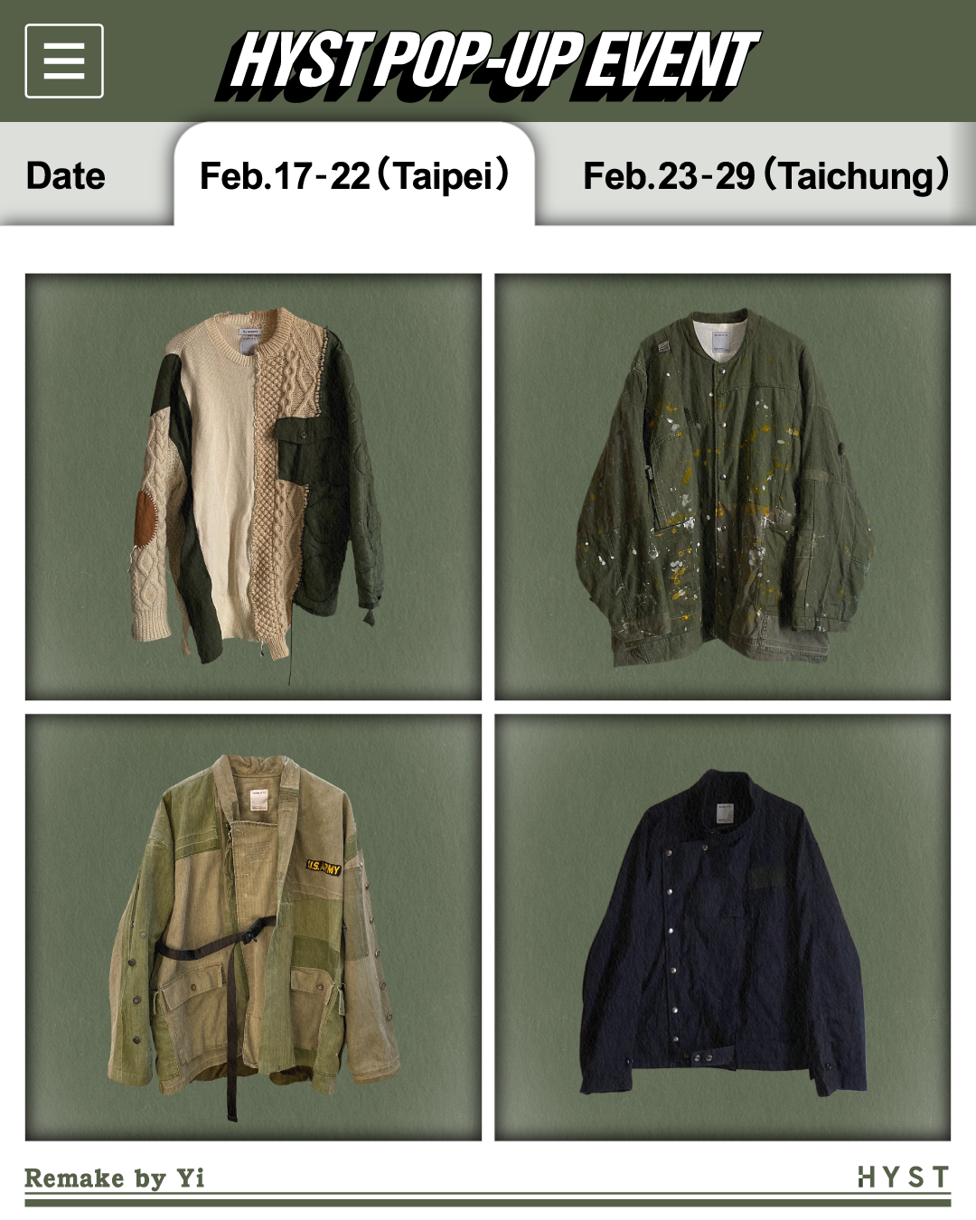 機會難得！知名選貨店 HYST 攜手台日服飾單位 Remake by Yi、HLVTC 推出合作快閃活動！