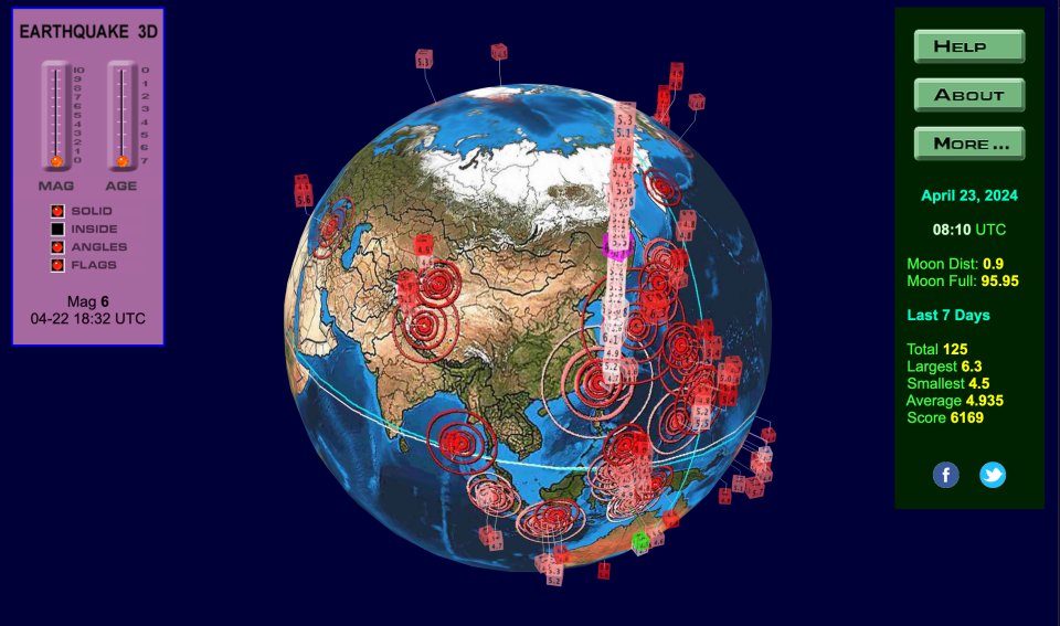 全球地震 3D 圖驚見台灣疊成台北 101 地標
