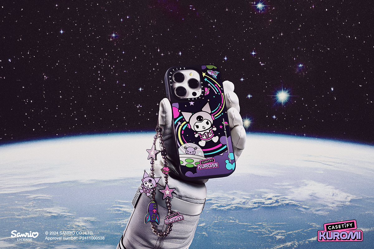 和酷洛米 x CASETiFY 一起乘坐火箭來場太空歷險吧！未來感十足 Kuromi 珍藏火箭手機殼絕對是全場焦點