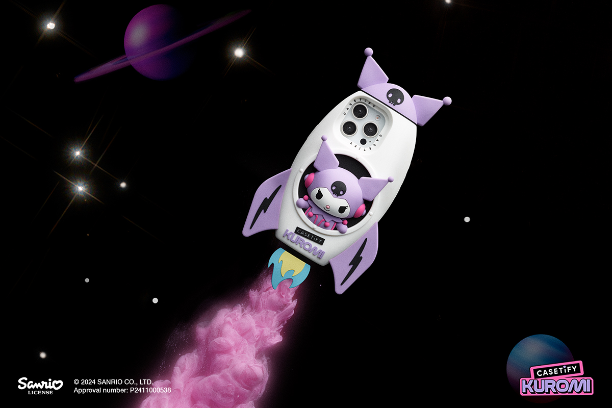和酷洛米 x CASETiFY 一起乘坐火箭來場太空歷險吧！未來感十足 Kuromi 珍藏火箭手機殼絕對是全場焦點