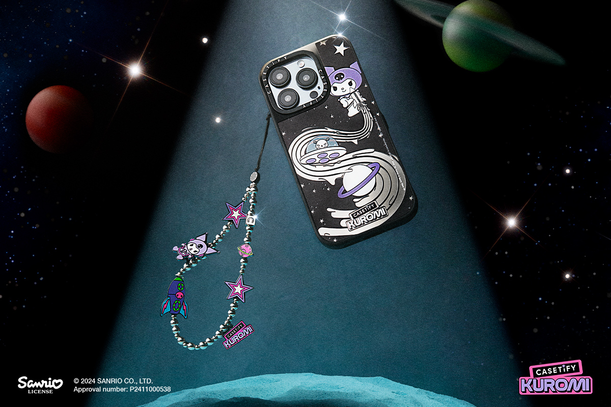 和酷洛米 x CASETiFY 一起乘坐火箭來場太空歷險吧！未來感十足 Kuromi 珍藏火箭手機殼絕對是全場焦點