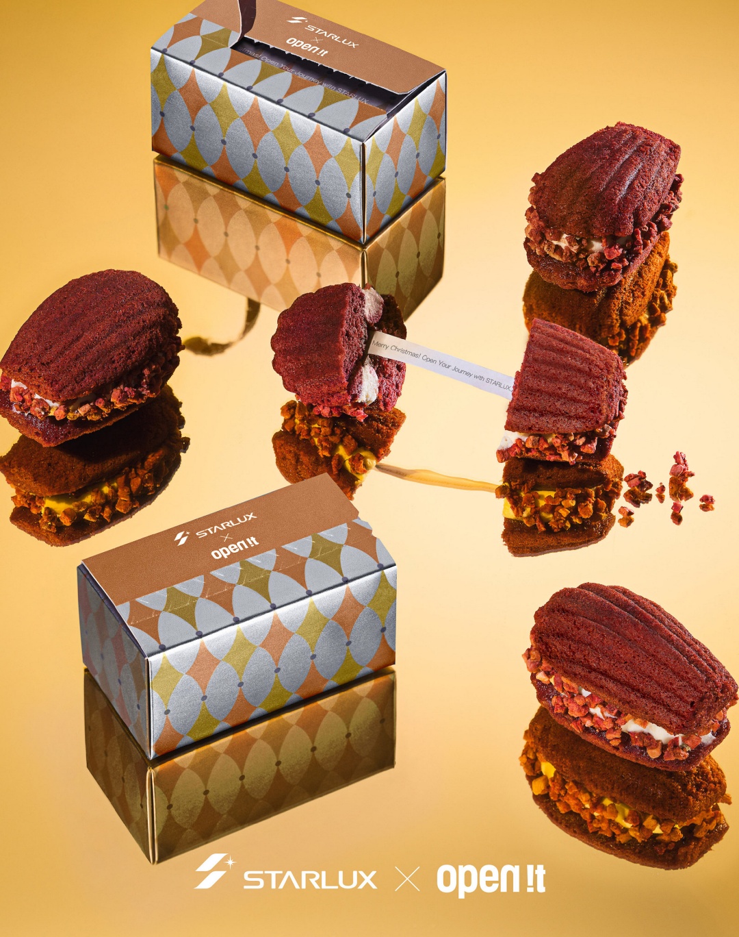 open it. 年末壓軸跨界聯名「紅絲絨瑪德堡、雪白聖誕瑪德蓮」只有搭星宇航空才吃得到！