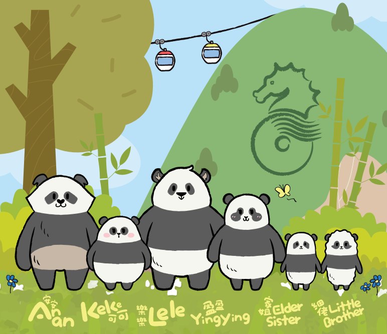 香港海洋公園推出了以六隻可愛大熊貓為靈感的可愛插畫角色， 邀請所有訪客探索園區的每個角落，發掘一系列以可愛大熊貓為主題的體驗和商品