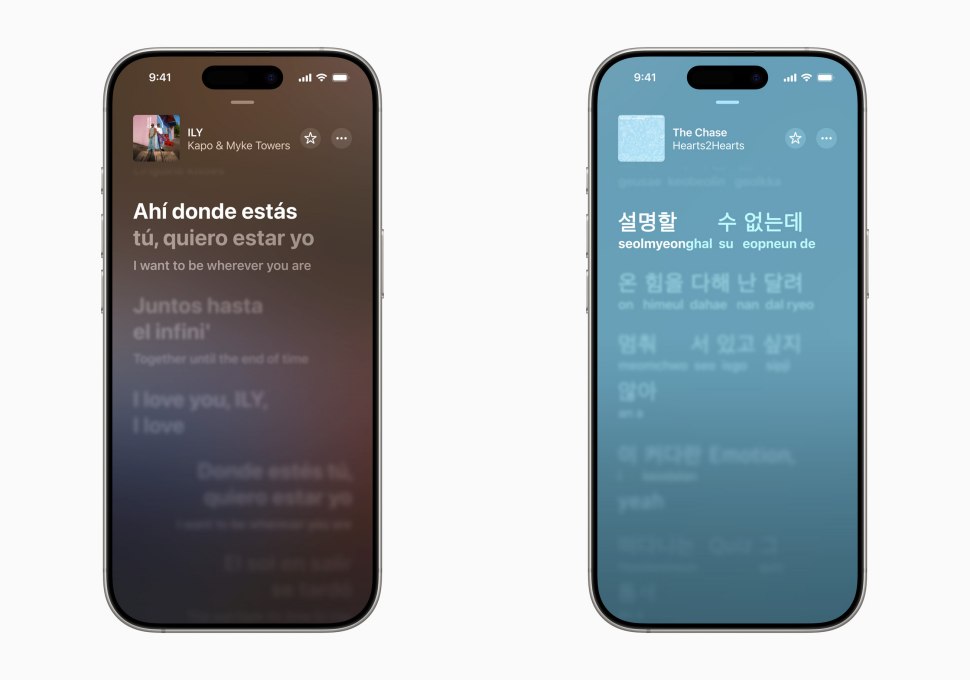 Apple Music 的 Lyrics Translation 功能幫助使用者瞭解喜愛歌曲的歌詞內容；Lyrics Pronunciation 功能讓所有人都能跟著一起唱。