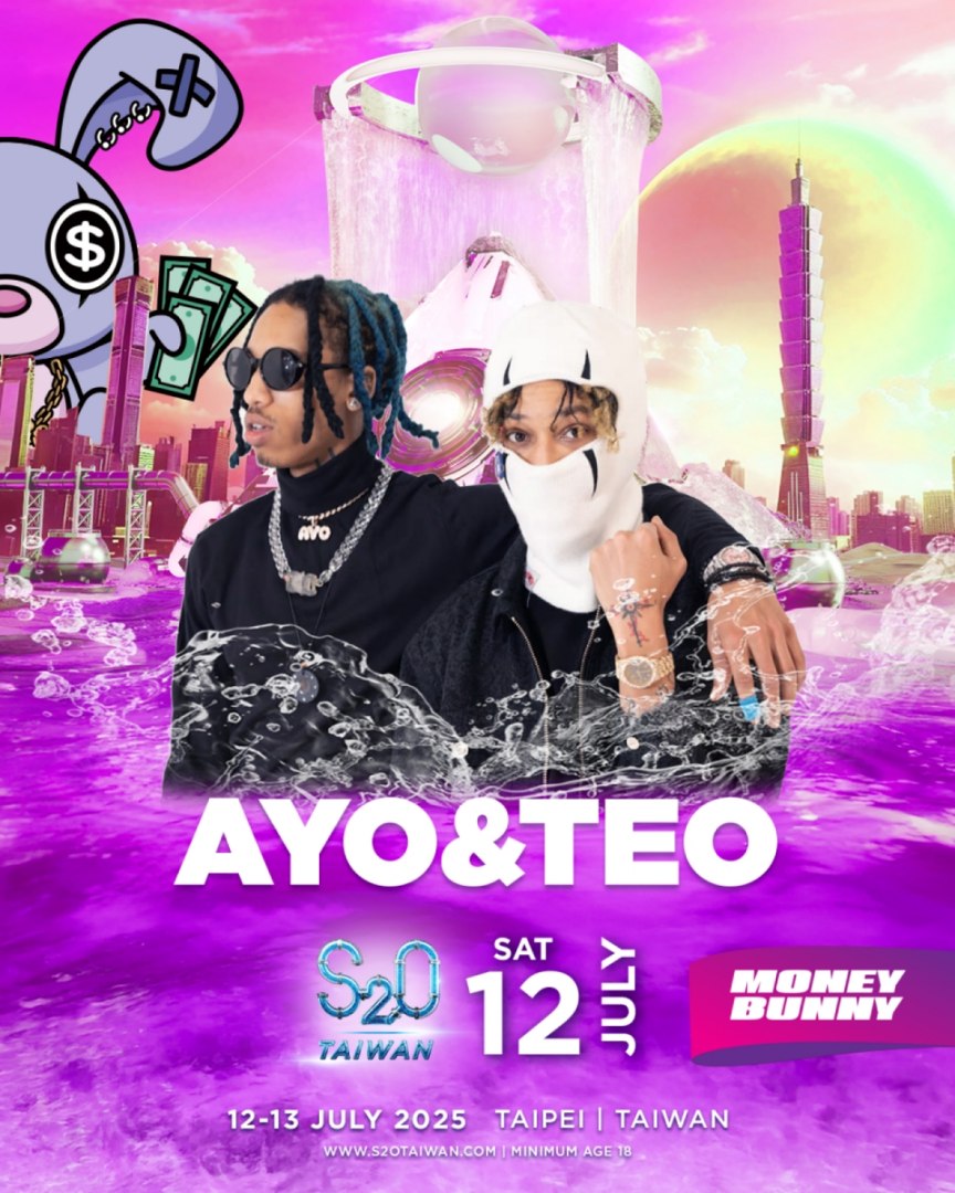 MONEYBUNNY重金邀請憑藉一首洗腦旋律的人氣歌曲〈Rolex〉紅遍全球的美國嘻哈兄弟檔Ayo & Teo首度來台開唱。（圖／S2O Taiwan提供）