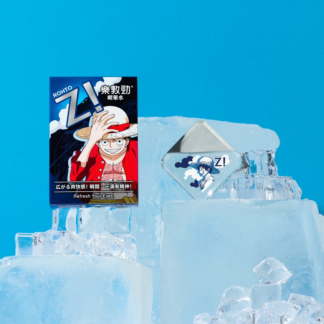 深藍色的魯夫款背景融入標誌性的梅利號,魯夫睜大雙眼御風前進的模樣,就像滴了樂敦勁眼藥水,瞬間勁涼有神