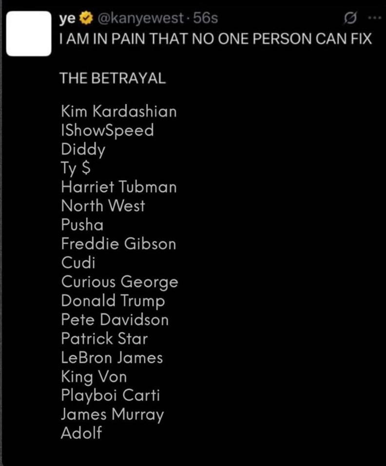 Ye 公開「最新背叛者名單」，海綿寶寶派大星、希特勒竟上榜