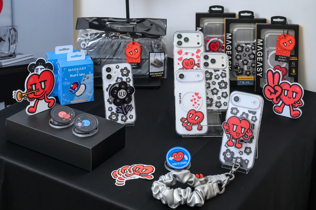 德誼數位獨家販售 Kurt Wu 聯名配件，包含軍規防摔殼與磁吸手機支架盲盒等潮流必備單品