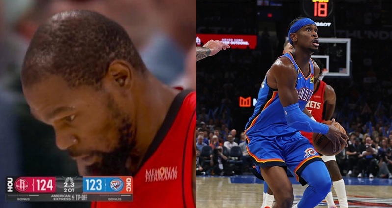 NBA新賽季開幕戰之一「火箭對雷霆」今（22）日上演經典大戰，雙方激戰兩個延長賽，最終由奧克拉荷馬雷霆以 125：124 驚險勝出。不過，賽事尾聲出現一起「時空錯亂」的爭議場面——Kevin Durant 在讀秒階段錯誤喊出暫停，卻被裁判「無視」，引發全場議論。