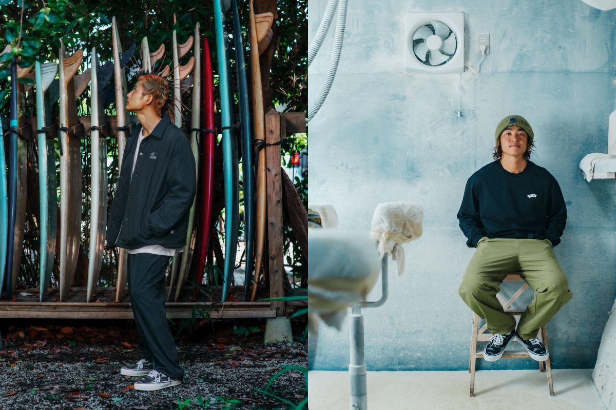 Vans x Yusuke Hanai 長褲 $2580 / 教練外套 $5380 / 毛帽 $880 / 長袖T恤 $1680
