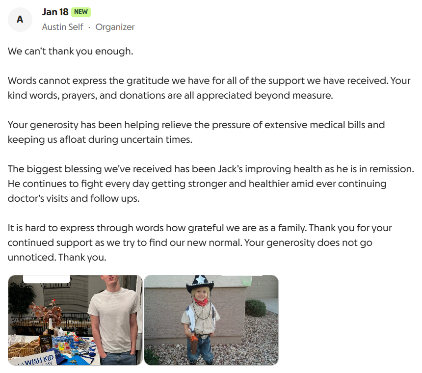 Jack 的哥哥 Austin 感謝所有網友、玩家。