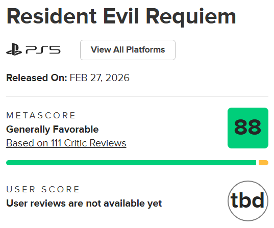 《惡靈古堡 安魂曲》Metacritic 評分出爐。