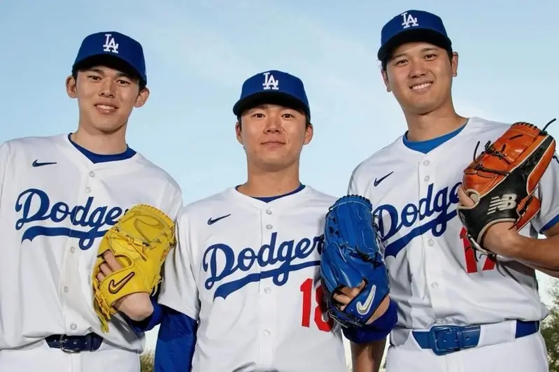 道奇隊日籍球星：大谷翔平、山本由伸及佐佐木朗希（左至右）