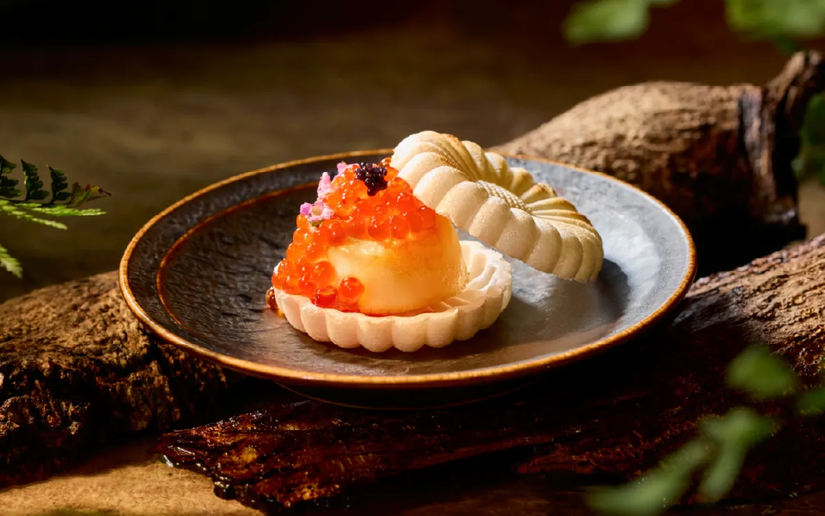 阪前鐵板燒2026春夏新菜$2380套餐_干貝紅寶石最中餅