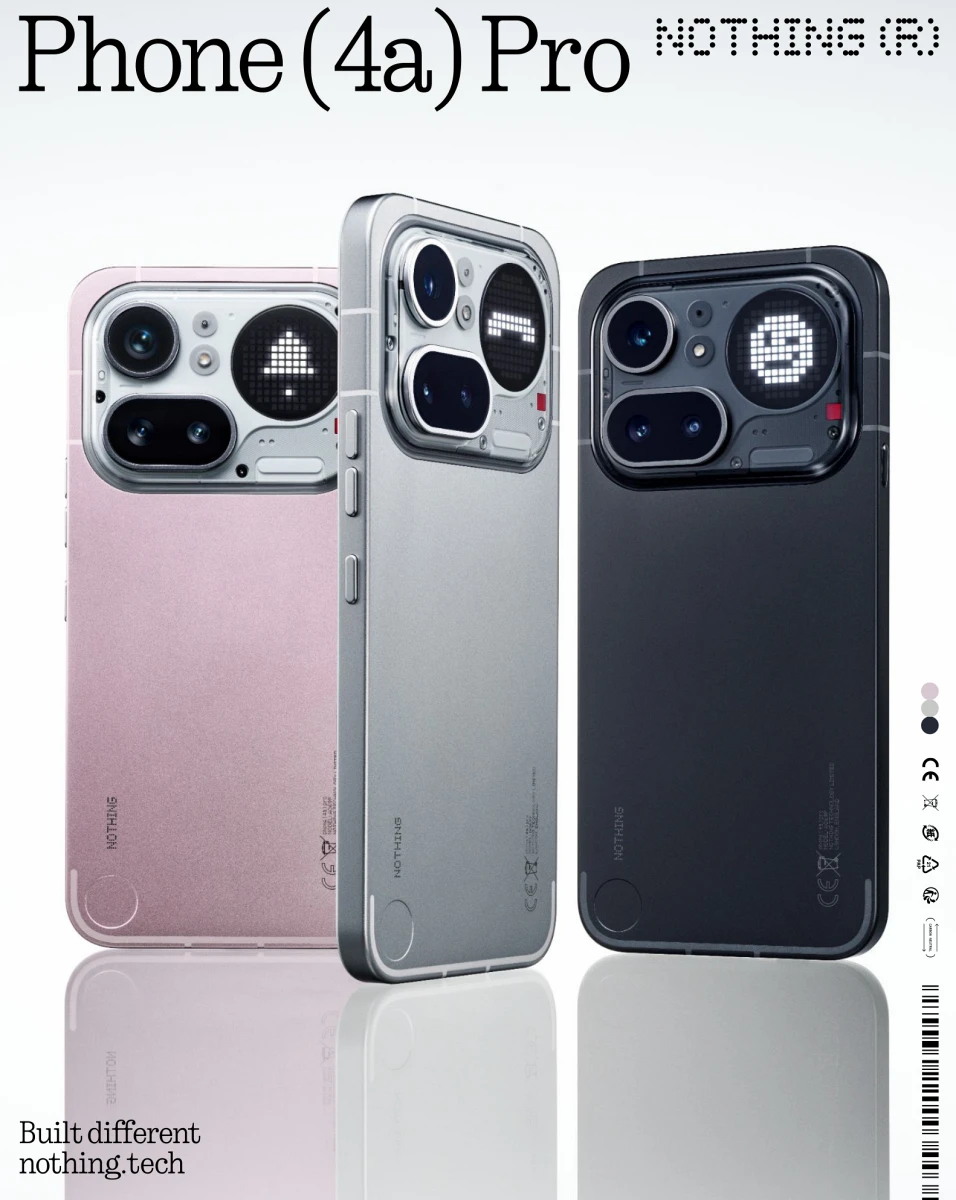 Nothing Phone (4a) Pro 採用 7.95mm 極致輕薄的全金屬一體成型機身,搭載高達 140 倍變焦的多重反射式稜鏡系統與全面升級的 Glyph Matrix 燈效。