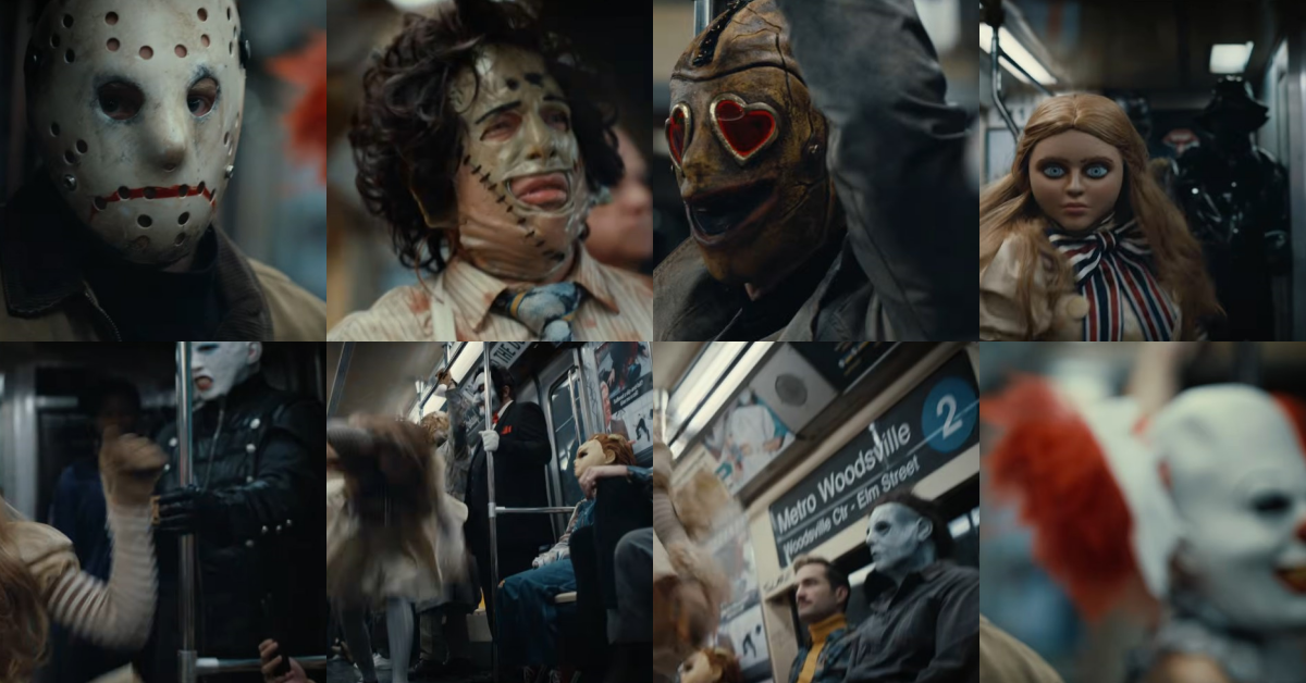 開頭戲，恐怖片經典角色齊聚車廂。