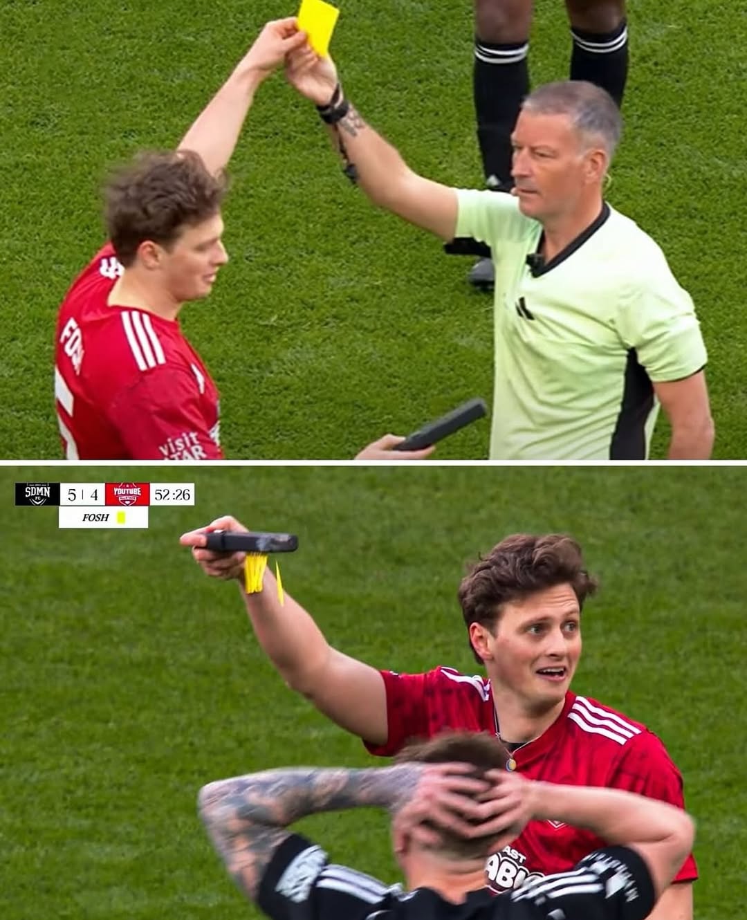 2025 年 Max Fosh 直接帶了一台 「碎紙機」 上場，當場把黃牌碎掉。