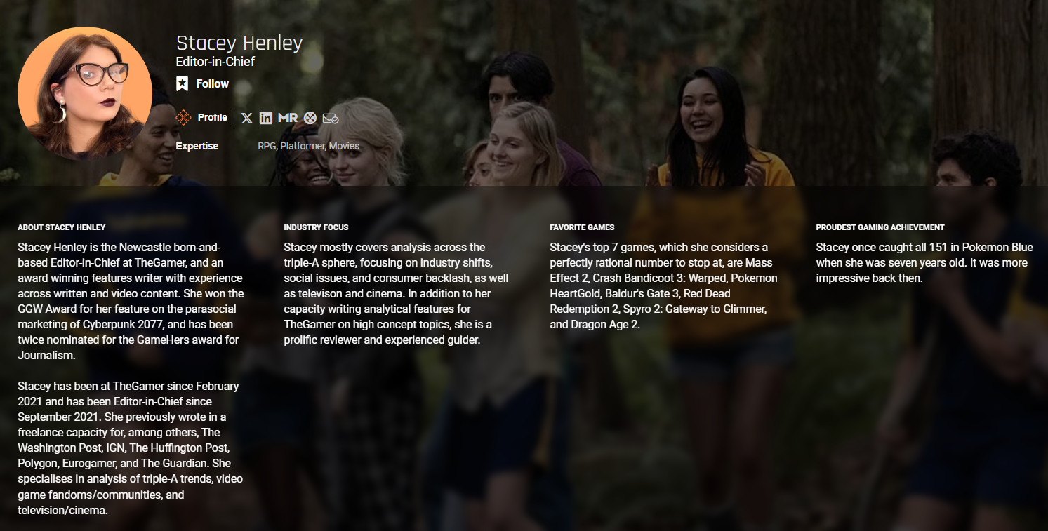 該文作者 Stacey Henley，也就是《TheGamer》的主編。