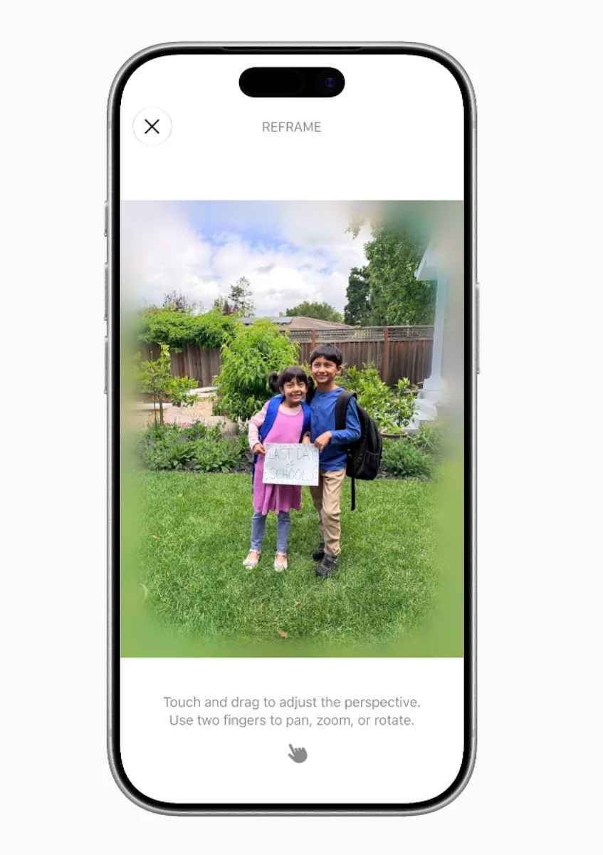 「照片」app 的「空間重構」功能讓使用者可以在拍攝完成後調整照片構圖。