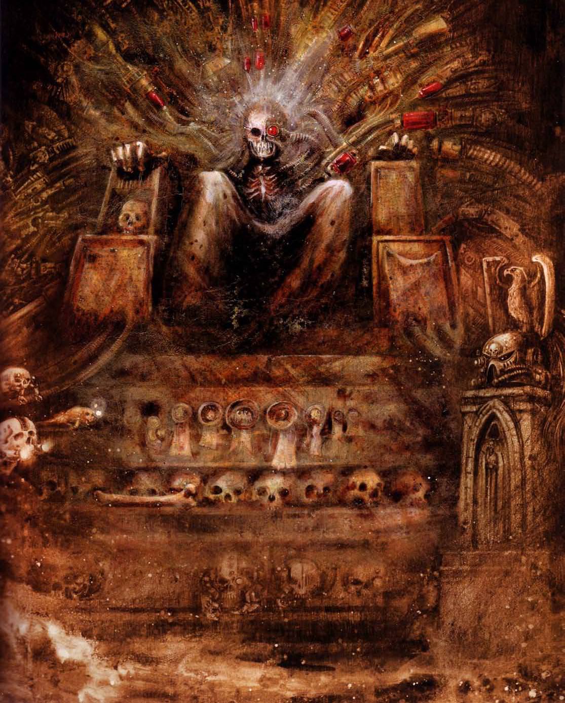 藝術家 John Blanche 創作的經典帝皇插畫。