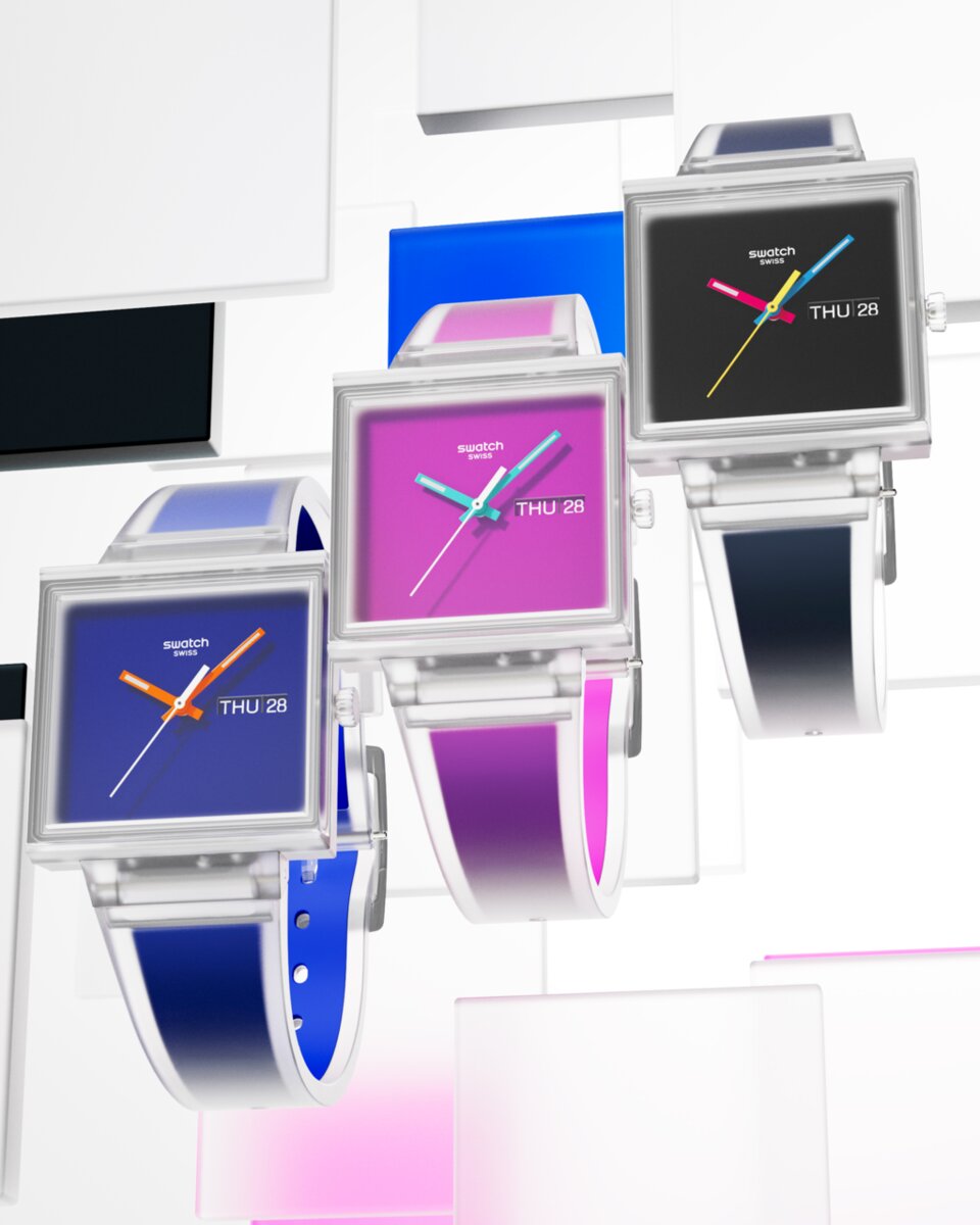 左到右為 WHAT IF…SEE THRU BLUE? SO38K701 建議售價 $3,100 / WHAT IF…SEE THRU MAGENTA? SO38K705 建議售價 $3,100  / WHAT IF…SEE THRU BLACK? SO38K700 建議售價 $3,100 