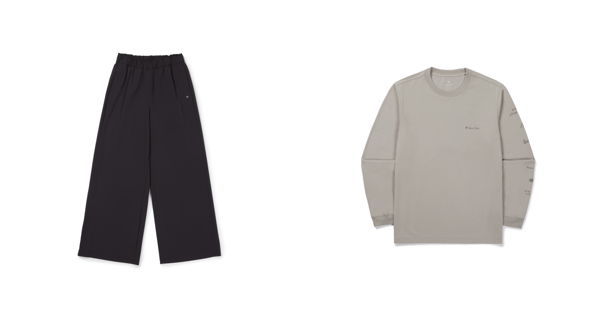 (左) TITANIQ 女款長褲 黑色 $4,750;(右) AEROWARM 袖款圖騰T恤 深卡其色 $1,950