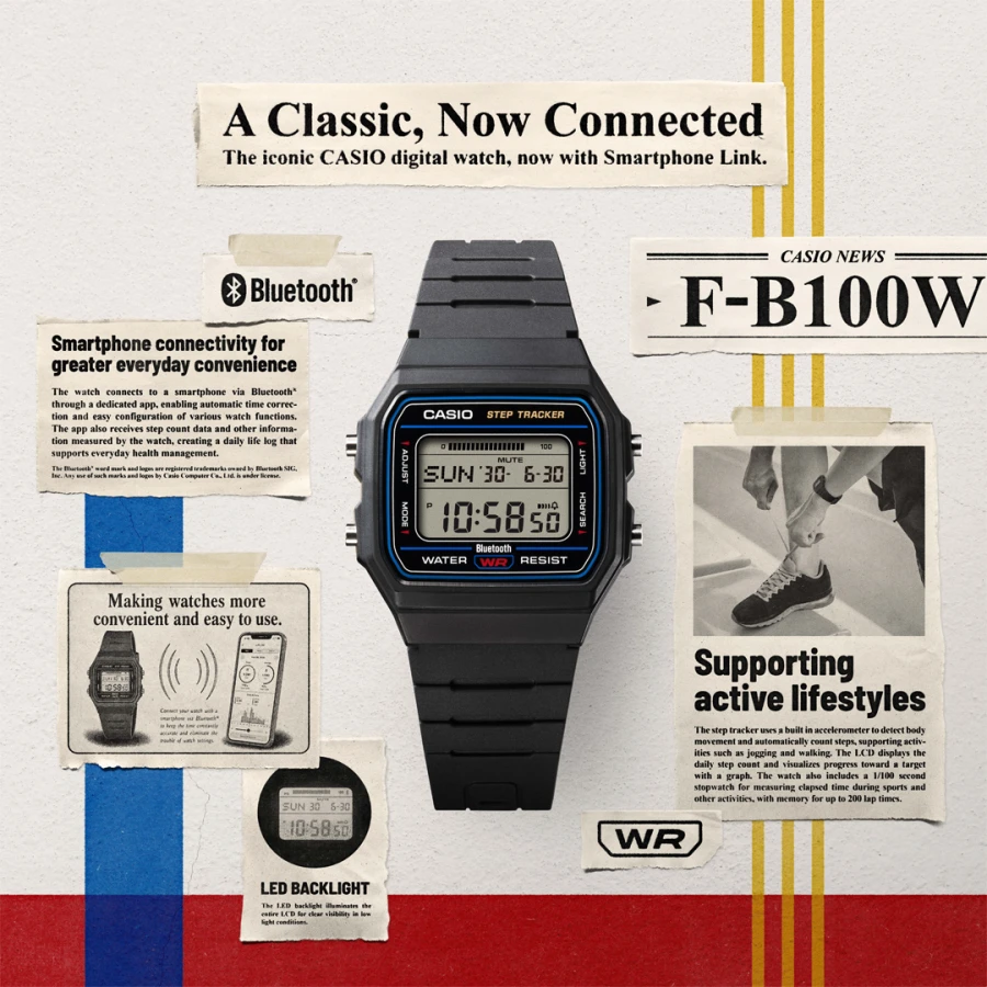 CASIO 全新 F-B100W 復古造型加入藍牙、計步功能