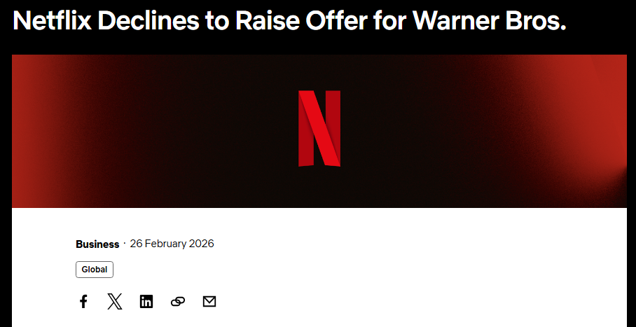 Netflix 後續決定放棄收購
